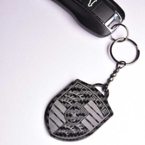 Porsche Logo Carbon Fiber Car Keychain with Suede Strap – Iconic Racing Heritage Key Pendant from the Vintage store collection.