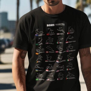 2025 Formula One Calendar Race Track Flag T Shirt Gift For Him or Her from the Sports Car Racing Gifts store collection.