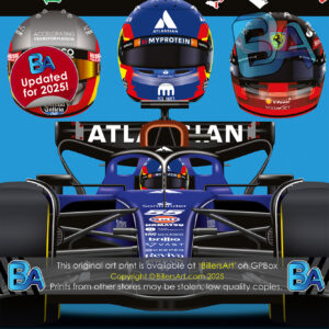 Carlos Sainz 2025 Williams Formula 1 Car. Very High Quality Illustration from the Sports Car Racing Art store collection.