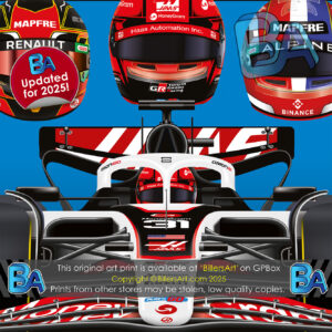 Esteban Ocon 2025 Haas Formula 1 Car. Very High Quality Illustration from the Sports Car Racing Art store collection.
