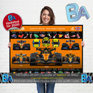 Lando Norris 2025 McLaren Formula 1 Car. Very High Quality Illustration from the Sports Car Racing Art store collection.