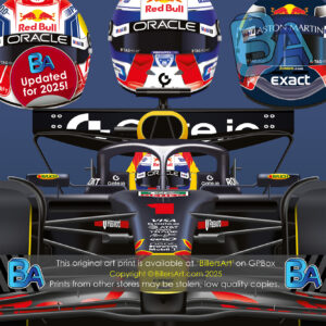 Max Verstappen 2025 Red Bull Formula 1 Car. Very High Quality Illustration In Blue (Orange also Available) from the Sports Car Racing Art store collection.