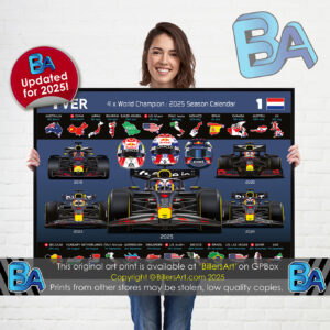 Max Verstappen 2025 Red Bull Formula 1 Car. Very High Quality Illustration In Blue (Orange also Available) from the Sports Car Racing Art store collection.