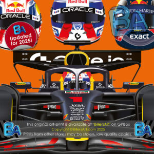 Max Verstappen 2025 Red Bull Formula 1 Car. Very High Quality Illustration In Orange (Blue also Available) from the Sports Car Racing Art store collection.