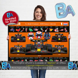 Max Verstappen 2025 Red Bull Formula 1 Car. Very High Quality Illustration In Orange (Blue also Available) from the Sports Car Racing Art store collection.