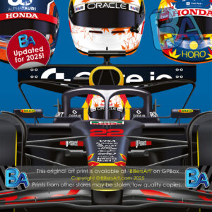 Yuki Tsunoda 2025 Red Bull Formula 1 Car. Very High Quality Illustration from the Sports Car Racing Art store collection.