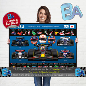 Yuki Tsunoda 2025 Red Bull Formula 1 Car. Very High Quality Illustration from the Sports Car Racing Art store collection.