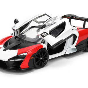 McLaren Senna Red and White with Carbon Hood and Top "HyperSpec" Series 1/24 Diecast Model Car by Jada from the Ayrton Senna store collection.
