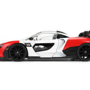 McLaren Senna Red and White with Carbon Hood and Top "HyperSpec" Series 1/24 Diecast Model Car by Jada from the Ayrton Senna store collection.