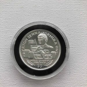 Ayrton Senna $5 Silver Commemorative Coin 1992 F1 Republic Of Liberia with COA from the Ayrton Senna store collection.