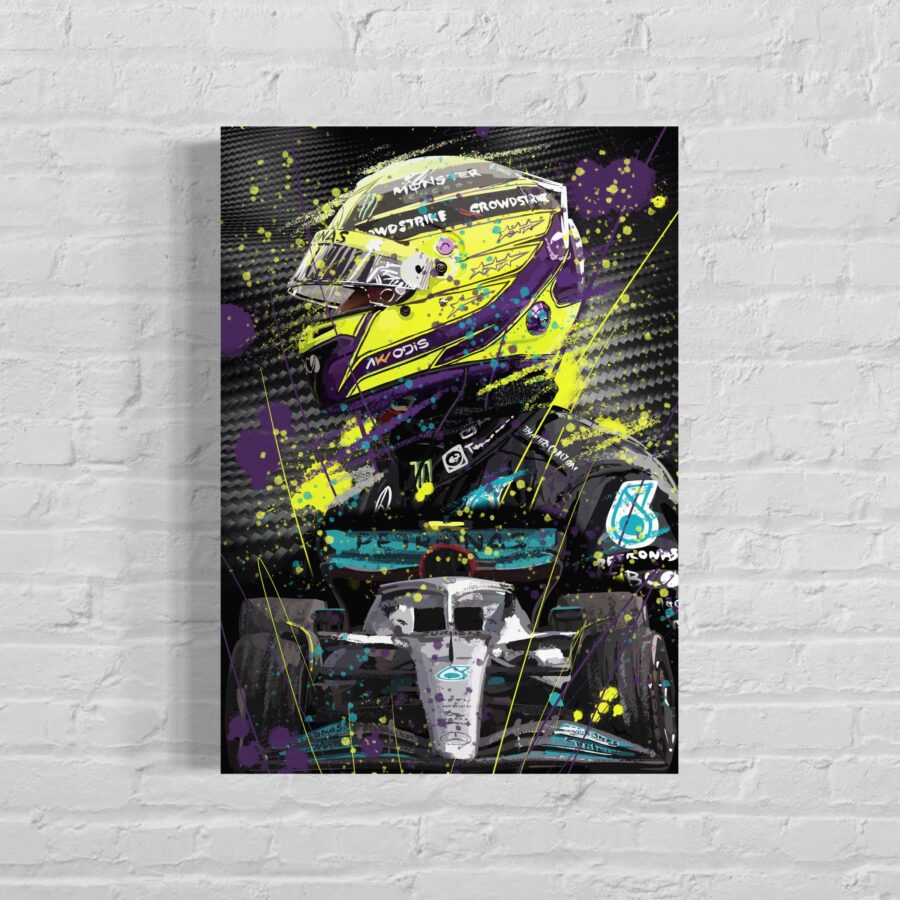 F1 Lewis Hamilton & car print, A3 Limited edition poster Formula one wall art from the F1 Helmets store collection.