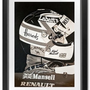 Nigel Mansell signed portrait, by Emma Capener from the Sports Car Racing Posters & Prints store collection.