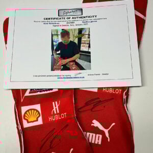 Kimi Räikkönen signed replica gloves (pair, both signed) Formula 1 Memorabilia by The Signature Store