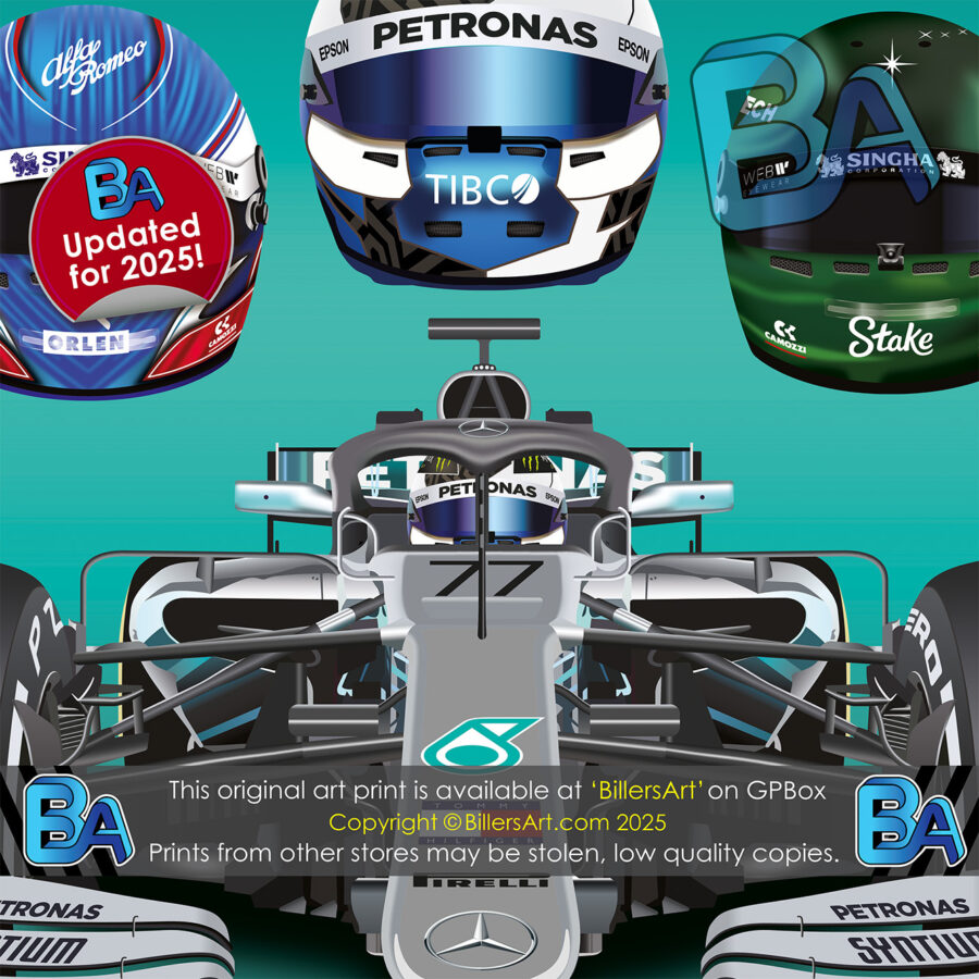 Valtteri Bottas Formula 1 Career Celebration Very High Quality Illustration Print from the Automotive store collection.