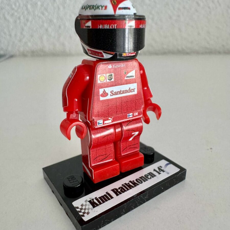 F1 Minifigure Kimi Raikkonen 2014 Ferrari formula 1 grand prix pilota driver minifigure from the More Series store collection.