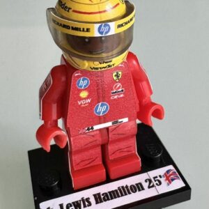 F1 Minifigure Lewis Hamilton 44 F1 2025 Debut Ferrari from the Ayrton Senna store collection.