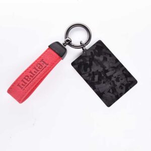 Red Suede Ferrari-Inspired Keychain with Snowflake Carbon Fiber Logo Pendant – 130mm x 25mm Strap, 74.5mm x 48.5mm Pendant Vintage by ADDICT