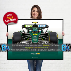 Fernando Alonso's 2025 Aston Martin Racing Car. A Very High Quality Illustration from the Automotive store collection.