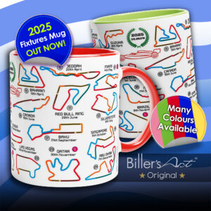 2025 Formula 1 Calendar Mugs - F1 2025 Season Fixture Mugs - All F1 Races Red Bull Racing by Billeresque