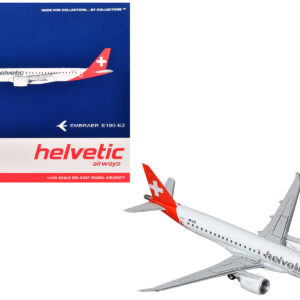 Embraer E190-E2 Commercial Aircraft "Helvetic Airways" (HB-AZC) White with Red Tail 1/400 Diecast Model Airplane by GeminiJets from the Automotive store collection.
