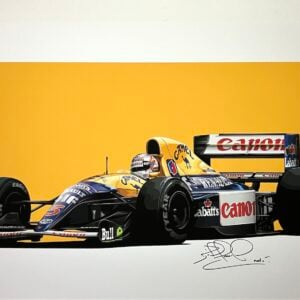 Nigel Mansell signed Williams FW14B by Oliver Maclean Sports Car Racing Art by The Signature Store