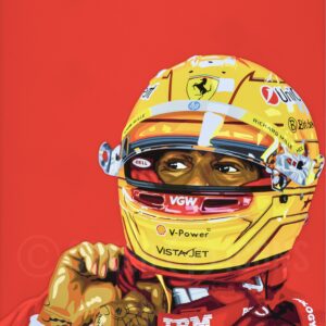Lewis at Ferrari. Signed, Limited Edition Giclée Print. from the Race Car Wall Art store collection.