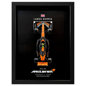 Mclaren Formula One Team MCL38 Lando Norris Miami Grand Prix 2024 Handmade Framed Artwork from the Sports Car Racing Art store collection.