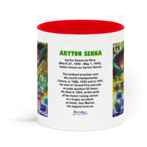 Aryton Senna - Three Time World Champion - 11oz two toned red and white mug Ayrton Senna by Remo Art