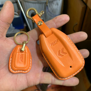 2022 KTM 1290 Super Adventure Key Case Set – Handmade Leather Covers for Big and Small Remotes, Custom Colors from the Vintage store collection.