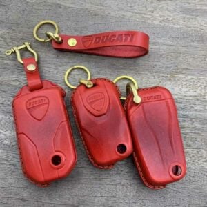 Ducati MTS 1260S 2nd Gen Key Leather Case – Handcrafted Stitched Leather with Matching Lanyard, Color Choices from the Sports Car Racing Art store collection.