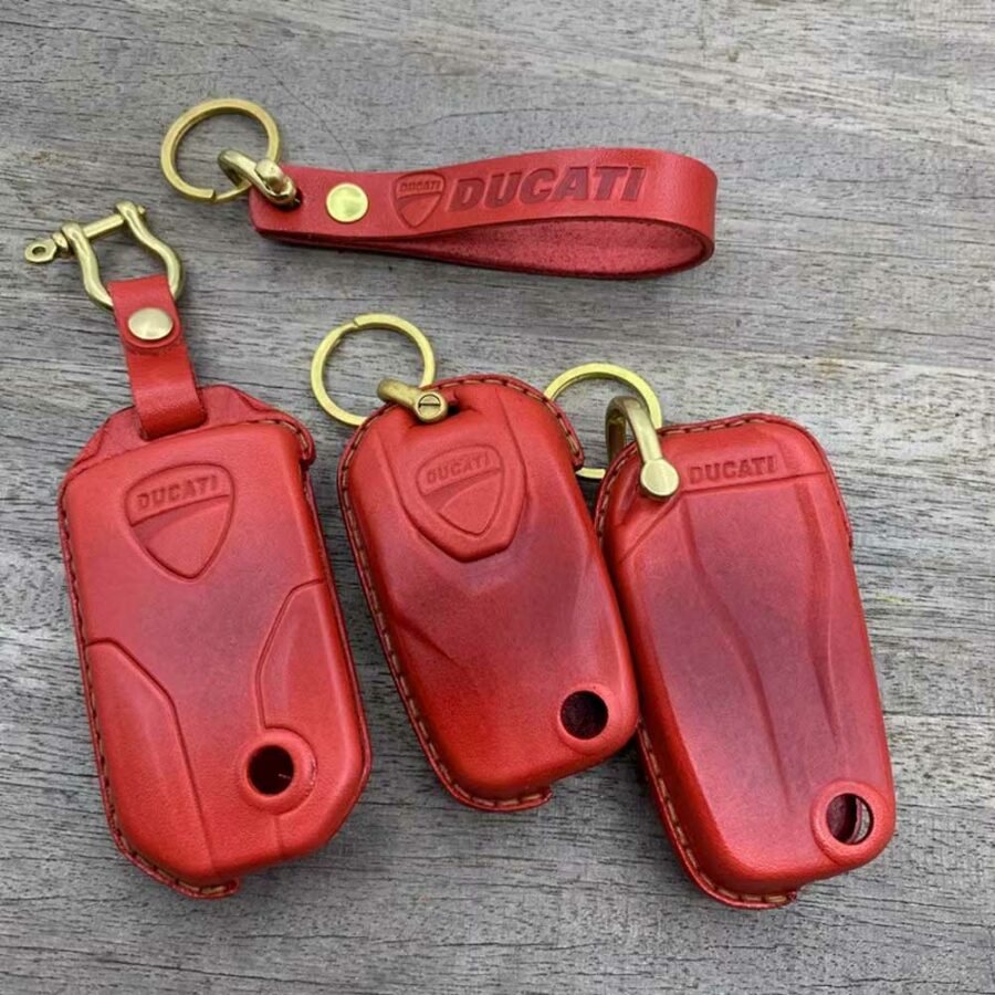 Ducati Multistrada V4 & Diavel 1260 3rd Gen Key Leather Case – Premium Stitched Leather with Attached Lanyard, Custom Colors from the Sports Car Racing Art store collection.