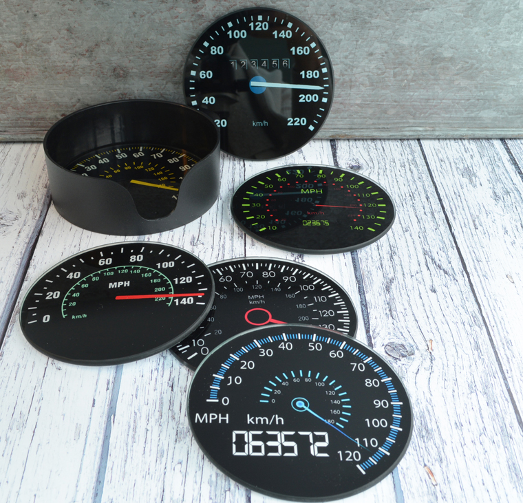 Set of 6 Speedometer Glass Coasters from the MotoGP Memorabilia store collection.