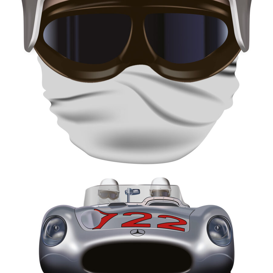 Sterling Moss 1955 Helmet Mercedes Mille Miglia wall art poster print from the F1 Helmets store collection.