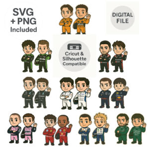 Formula 1 Driver Chibi Stickers F1 Digital Download PNG Files Formula One Race Car Stickers Instant Download Printable Stickers from the Sports Car Racing Art store collection.