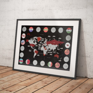 F1 Map Of The World - 2024 Calendar now available, Scratch Off Formula 1 Circuits, Gift for him, Birthday, Christmas, Formula One from the Sports Car Racing Art store collection.