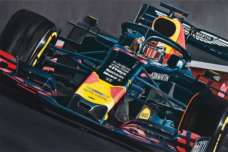 ORIGINAL Painting of Max Verstappen Red Bull Racing 24" x 36" from the GPBox store.