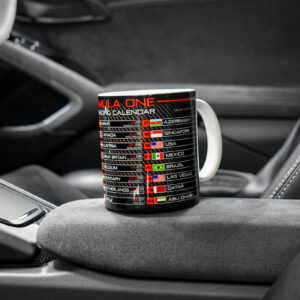 Formula One 2025 Season Racing Calendar Mug - Carbon Fiber - Grand Prix - Hamilton - Norris - Cars - Coffee Cup - Gift Ideas from the Lewis Hamilton store collection.