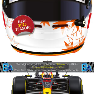 Yuki Tsunoda's 2025 Helmet and Red Bull Racing Car. A Very High Quality Illustration from the F1 Helmets store collection.