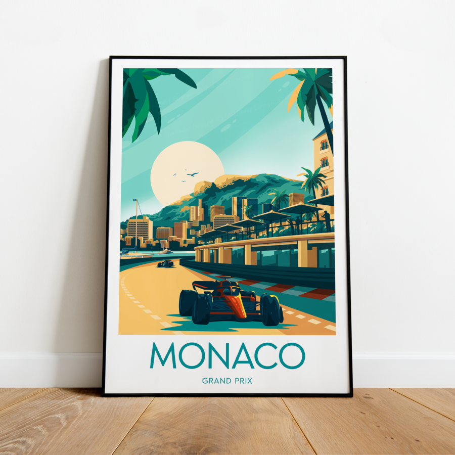 Monaco poster, Monaco artwork, Circuit de Monaco , Grand Prix, F1 collection, Black frame from the Sports Car Racing Posters & Prints store collection.