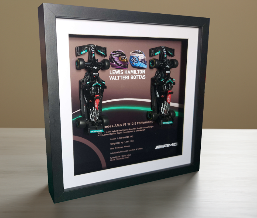Lewis Hamilton Bottas Mercedes W12 2021 Helmet Art Box Frame 1/43 Diecast Cars from the Race Car Wall Art store collection.