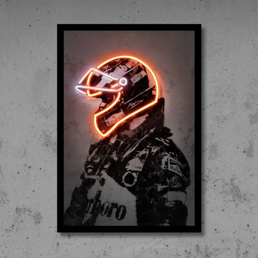 Formula 1 racing driver helmets with neon effect as a decorative print without a frame from the F1 Helmets store collection.