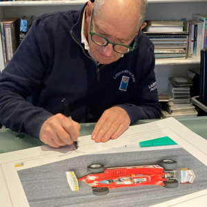 Jody Scheckter signed Ferrari 312T4 lithograph, Formula 1 World Champion Sports Car Racing Art by The Signature Store