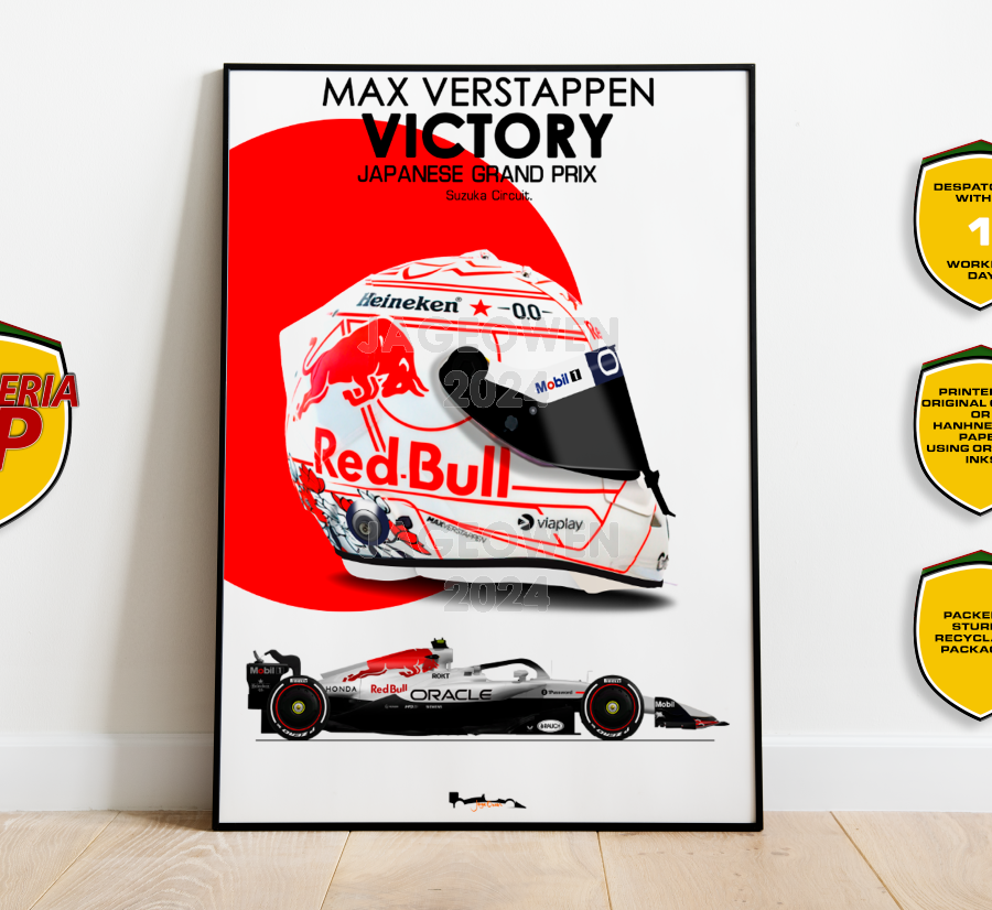 Max Verstappen 2025 Helmet Suzuka Japan Victory Print - Scuderia GP from the Max Verstappen store collection.